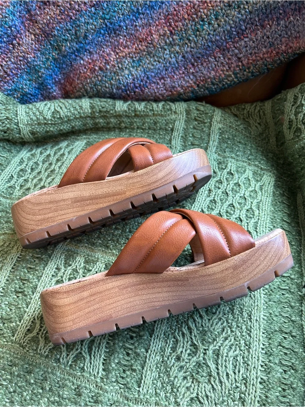 Korks by Kork-Ease Faithe Crossover Platform Slide Sandals Tan Brown Size 8